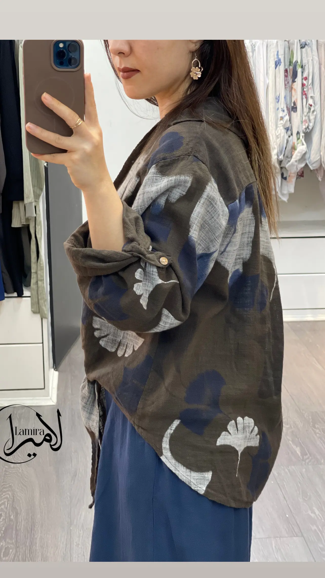 شومیز لینن ایتالیایی جلو گره ای ❌طرح موج